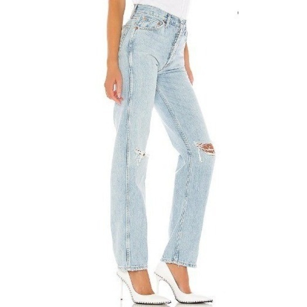 RE/DONE Originals 90s High Rise Loose Jeans Size 24 Bleach Destroy EUC - Picture 2 of 14